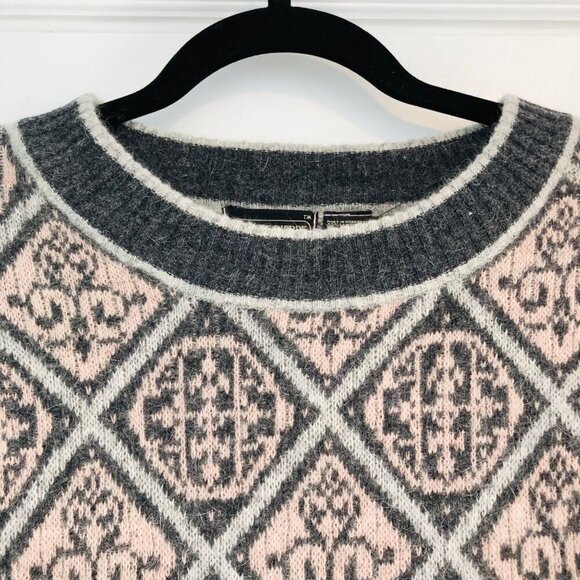 Vtg Jeanne Pierre Woman Sweater Lambswool Wool Anglora 1X Geometric Grey NWT 90s - Picture 4 of 6